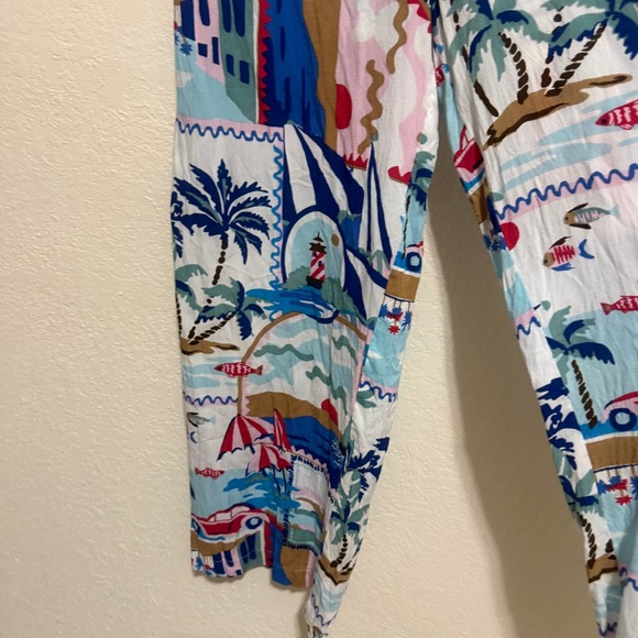 Fresh Destinations Tropical Vacation Print Rayon Wide Leg Pants Womens Medium - Picture 7 of 16